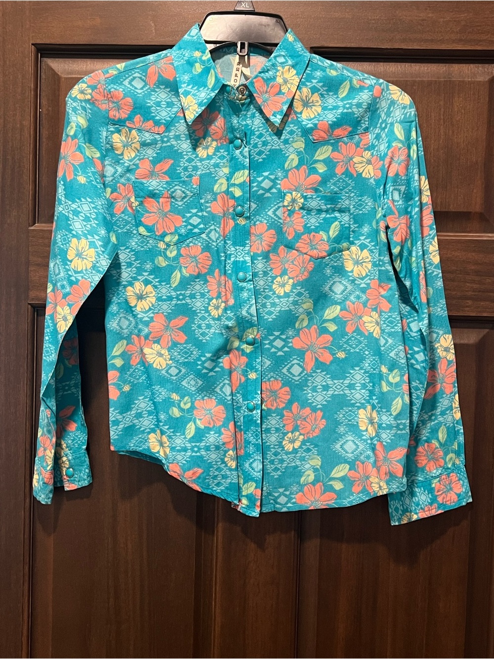 Roper western pearl snap shirt- girls L